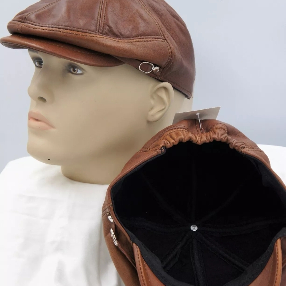 Brown Leather Newsboy Cap